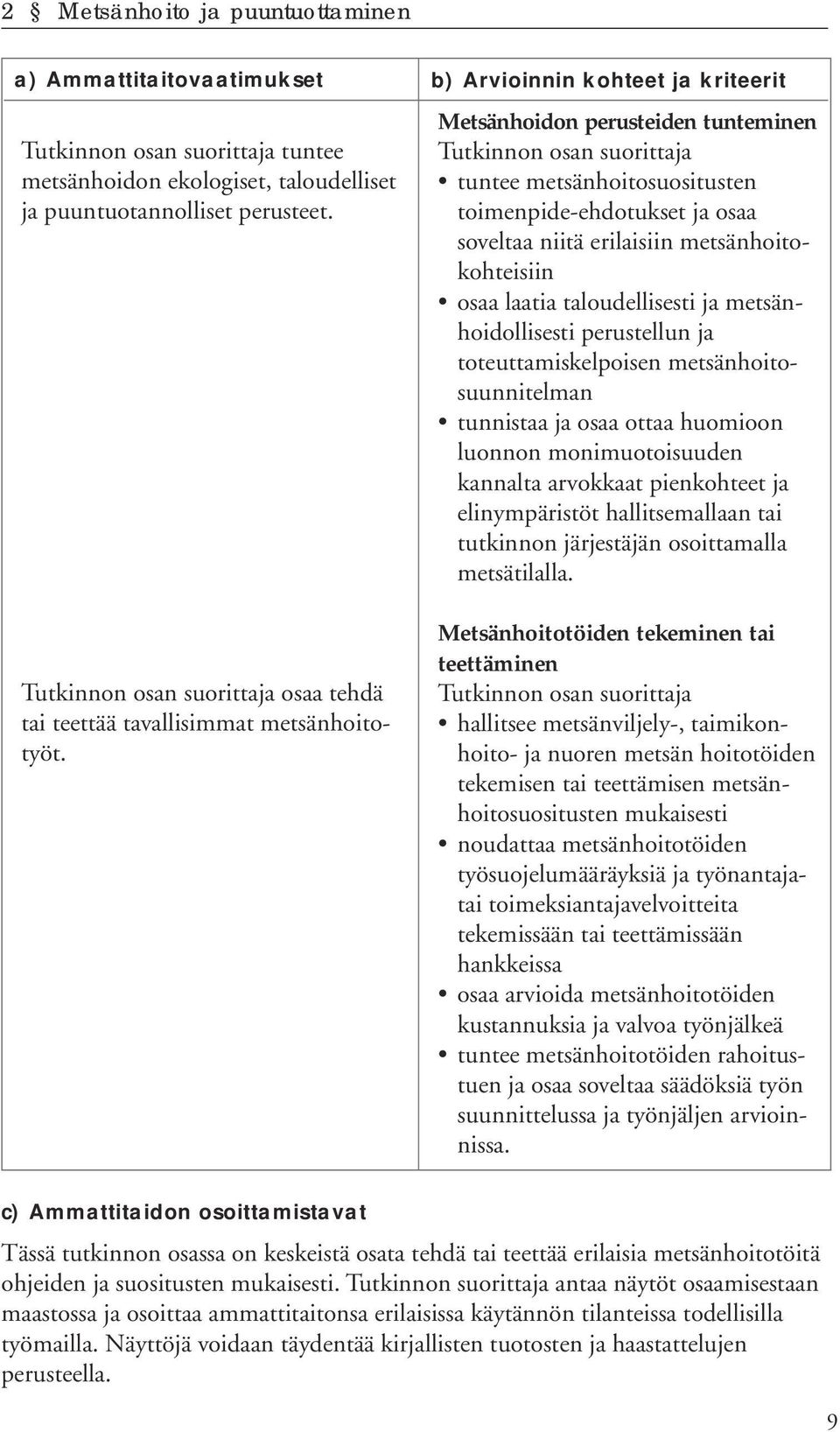 perustellun ja toteuttamiskelpoisen metsänhoitosuunnitelman tunnistaa ja osaa ottaa huomioon luonnon monimuotoisuuden kannalta arvokkaat pienkohteet ja elinympäristöt hallitsemallaan tai tutkinnon