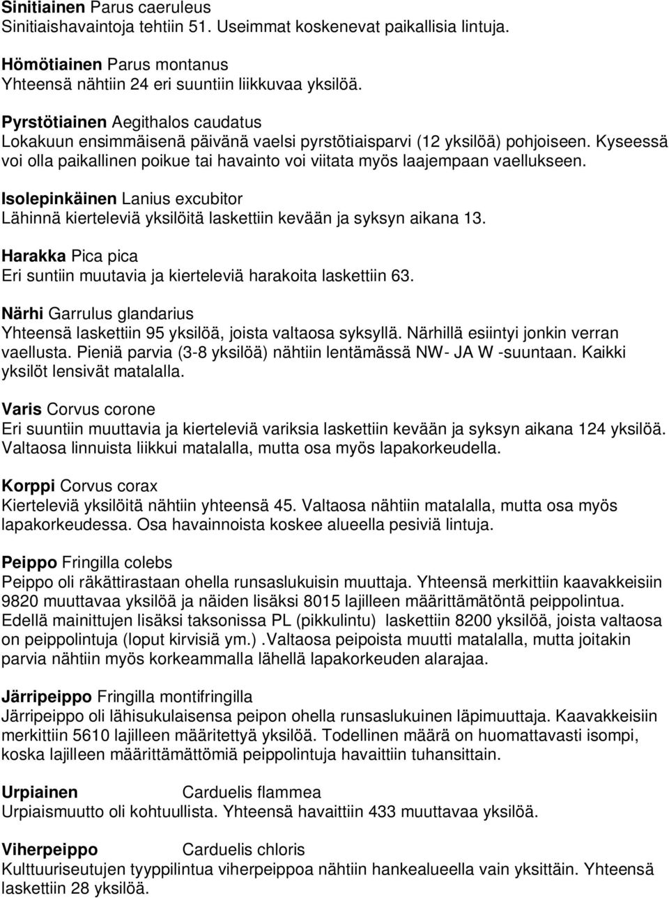 Kyseessä voi olla paikallinen poikue tai havainto voi viitata myös laajempaan vaellukseen. Isolepinkäinen Lanius excubitor Lähinnä kierteleviä yksilöitä laskettiin kevään ja syksyn aikana 13.