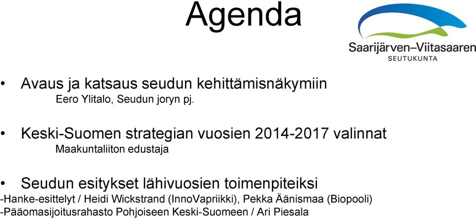 esitykset lähivuosien toimenpiteiksi -Hanke-esittelyt / Heidi Wickstrand