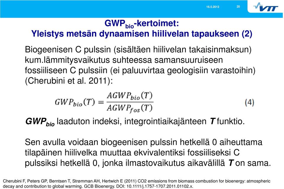 2011): GWP bio laaduton indeksi, integrointiaikajänteen T funktio.