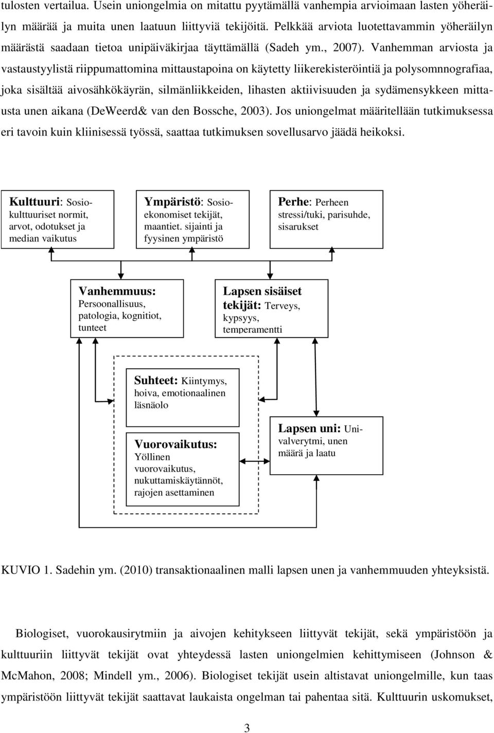 Vanhemman arviosta ja vastaustyylistä riippumattomina mittaustapoina on käytetty liikerekisteröintiä ja polysomnnografiaa, joka sisältää aivosähkökäyrän, silmänliikkeiden, lihasten aktiivisuuden ja