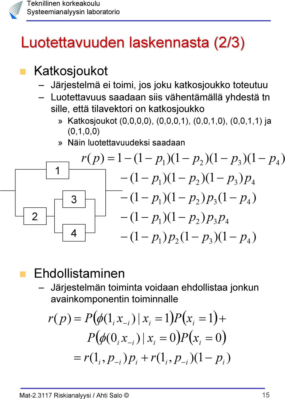 0,0,0,0, 0,0,0,, 0,0,,0, 0,0,, a 0,,0,0» Nä luoavuudks saadaa 4 r 4 4 4 4 4 Ehdollsam