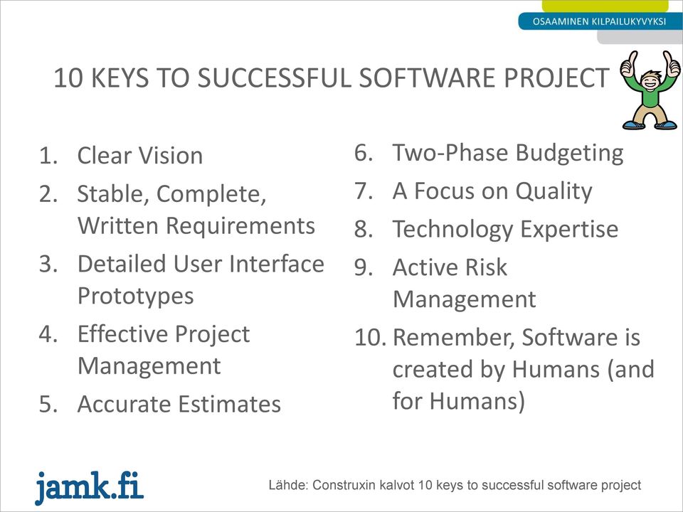 Two-Phase Budgeting 7. A Focus on Quality 8. Technology Epertise 9. Active Risk Management 10.