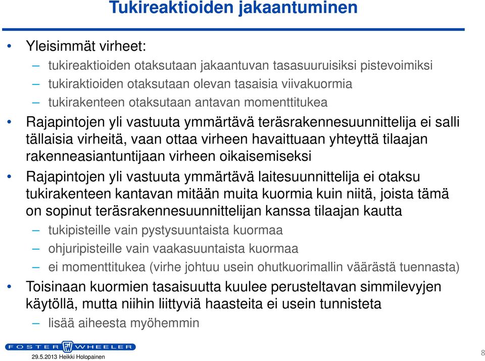 oikaisemiseksi Rajapintojen yli vastuuta ymmärtävä laitesuunnittelija ei otaksu tukirakenteen kantavan mitään muita kuormia kuin niitä, joista tämä on sopinut teräsrakennesuunnittelijan kanssa