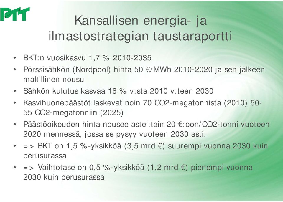 CO2-megatonniin (2025) Päästöoikeuden hinta nousee asteittain 20 :oon/co2-tonni vuoteen 2020 mennessä, jossa se pysyy vuoteen 2030 asti.