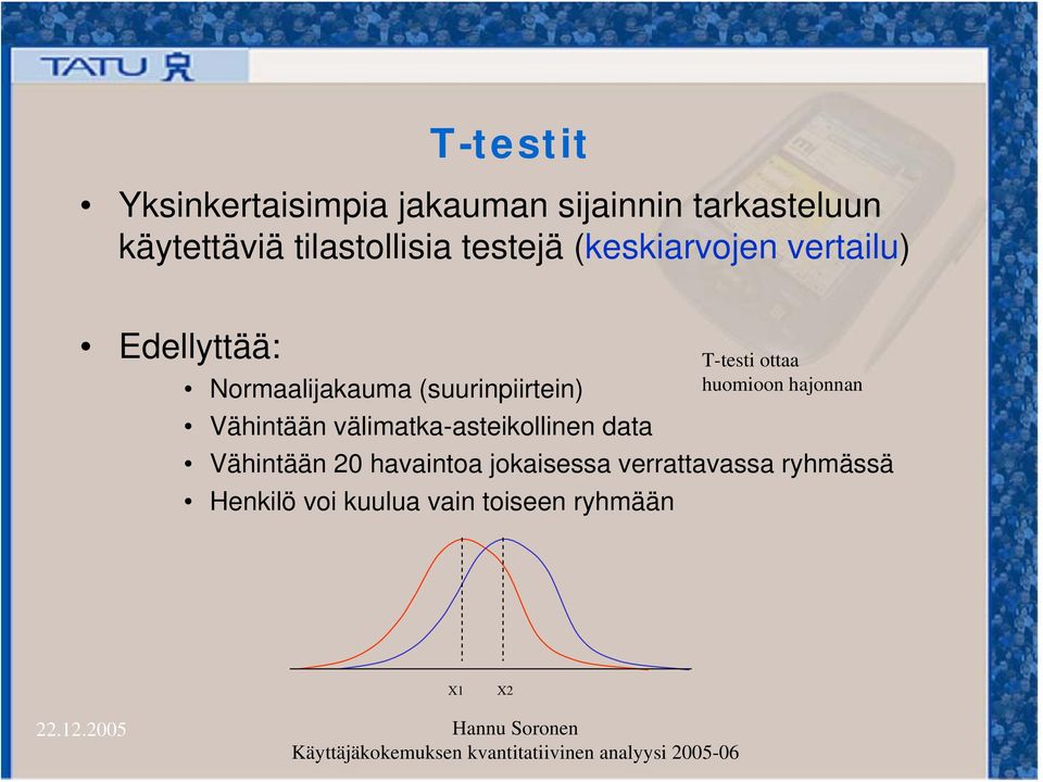 (suurinpiirtein) Vähintään välimatka-asteikollinen data Vähintään 20 havaintoa