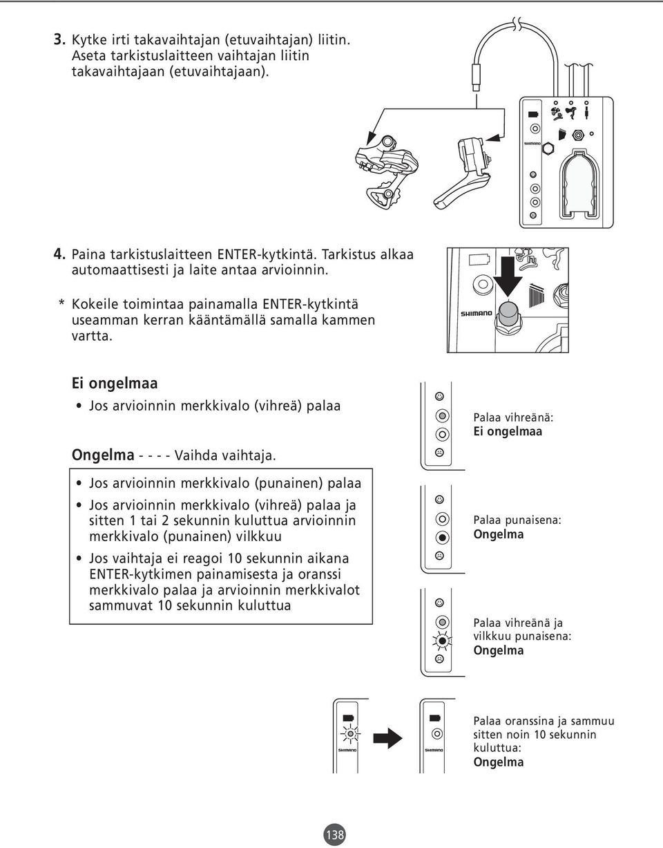 Ei ongelmaa Jos arvioinnin merkkivalo (vihreä) palaa Ongelma - - - - Vaihda vaihtaja.