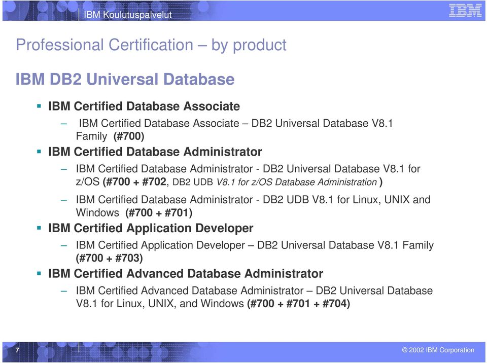 1 for z/os Database Administration ) IBM Certified Database Administrator - DB2 UDB V8.