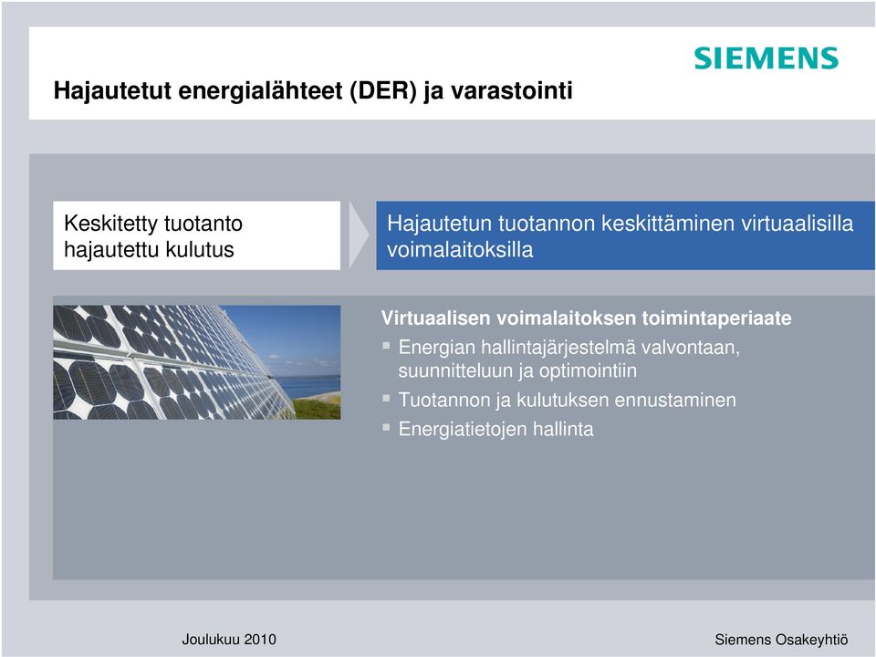 Virtuaalisen voimalaitoksen toimintaperiaate Energian hallintajärjestelmä