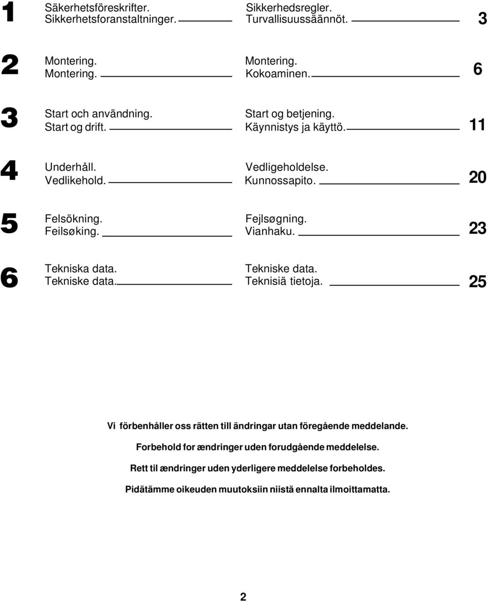 Vianhaku. 2 6 Tekniska data. Tekniske data. Tekniske data. Teknisiä tietoja. 25 Vi förbenhåller oss rätten till ändringar utan föregående meddelande.