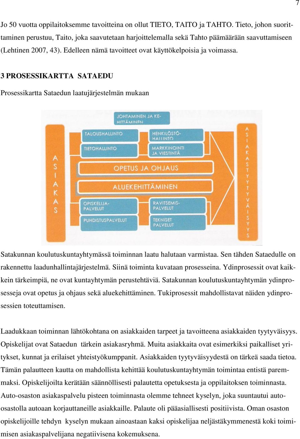 3 PROSESSIKARTTA SATAEDU Prosessikartta Sataedun laatujärjestelmän mukaan Satakunnan koulutuskuntayhtymässä toiminnan laatu halutaan varmistaa.