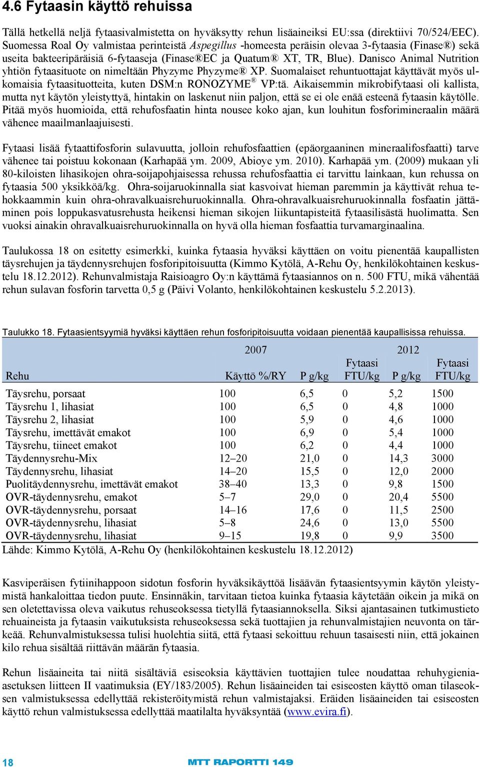 Danisco Animal Nutrition yhtiön fytaasituote on nimeltään Phyzyme Phyzyme XP. Suomalaiset rehuntuottajat käyttävät myös ulkomaisia fytaasituotteita, kuten DSM:n RONOZYME VP:tä.