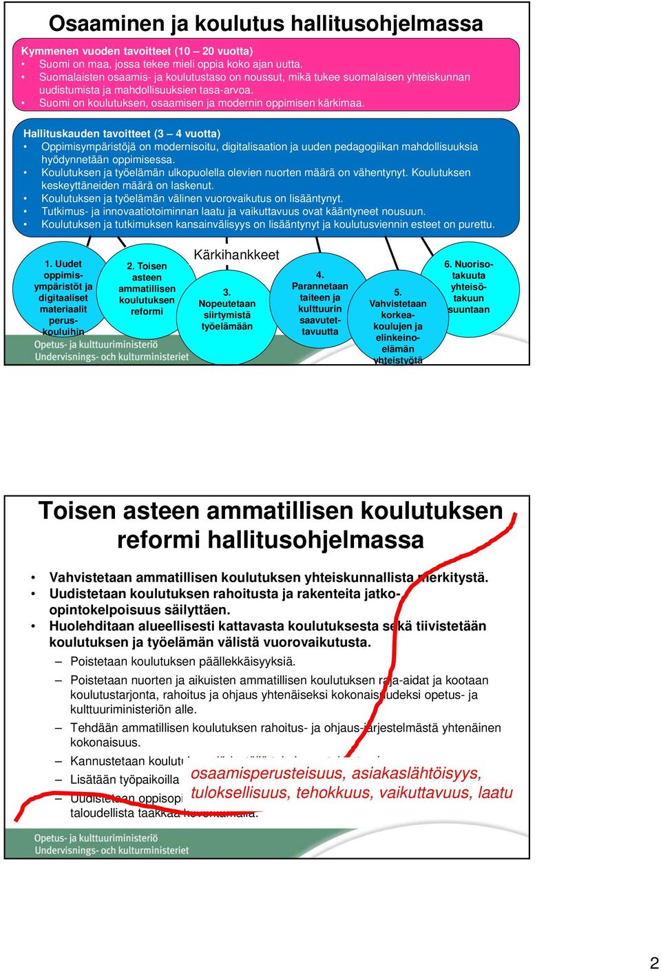 Hallituskauden tavoitteet (3 4 vuotta) Oppimisympäristöjä on modernisoitu, digitalisaation ja uuden pedagogiikan mahdollisuuksia hyödynnetään oppimisessa.