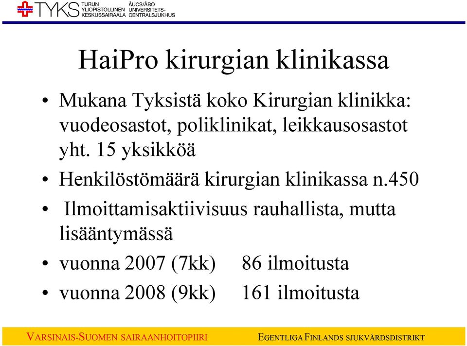 15 yksikköä Henkilöstömäärä kirurgian klinikassa n.