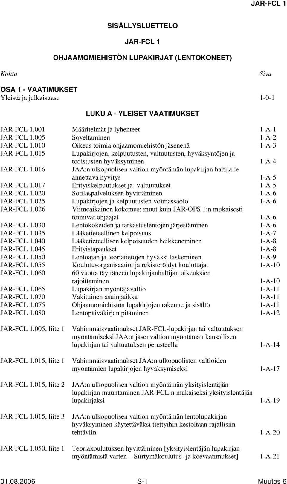 015 Lupakirjojen, kelpuutusten, valtuutusten, hyväksyntöjen ja todistusten hyväksyminen 1-A-4 JAR-FCL 1.