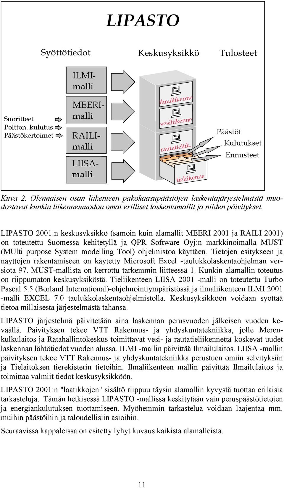 Olennaisen osan liikenteen pakokaasupäästöjen laskentajärjestelmästä muodostavat kunkin liikennemuodon omat erilliset laskentamallit ja niiden päivitykset.