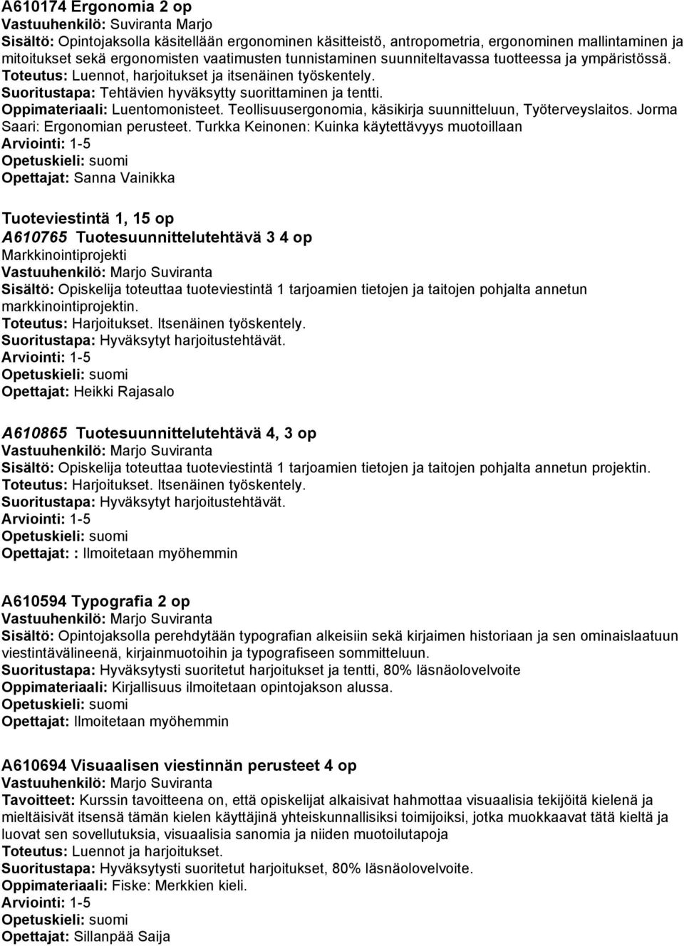 Oppimateriaali: Luentomonisteet. Teollisuusergonomia, käsikirja suunnitteluun, Työterveyslaitos. Jorma Saari: Ergonomian perusteet.
