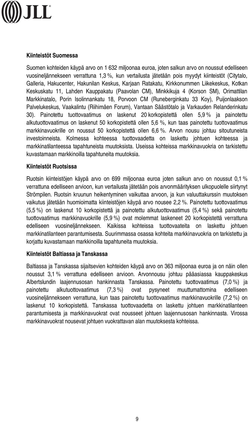 Markkinatalo, Porin Isolinnankatu 18, Porvoon CM (Runeberginkatu 33 Koy), Puijonlaakson Palvelukeskus, Vaakalintu (Riihimäen Forum), Vantaan Säästötalo ja Varkauden Relanderinkatu 30).