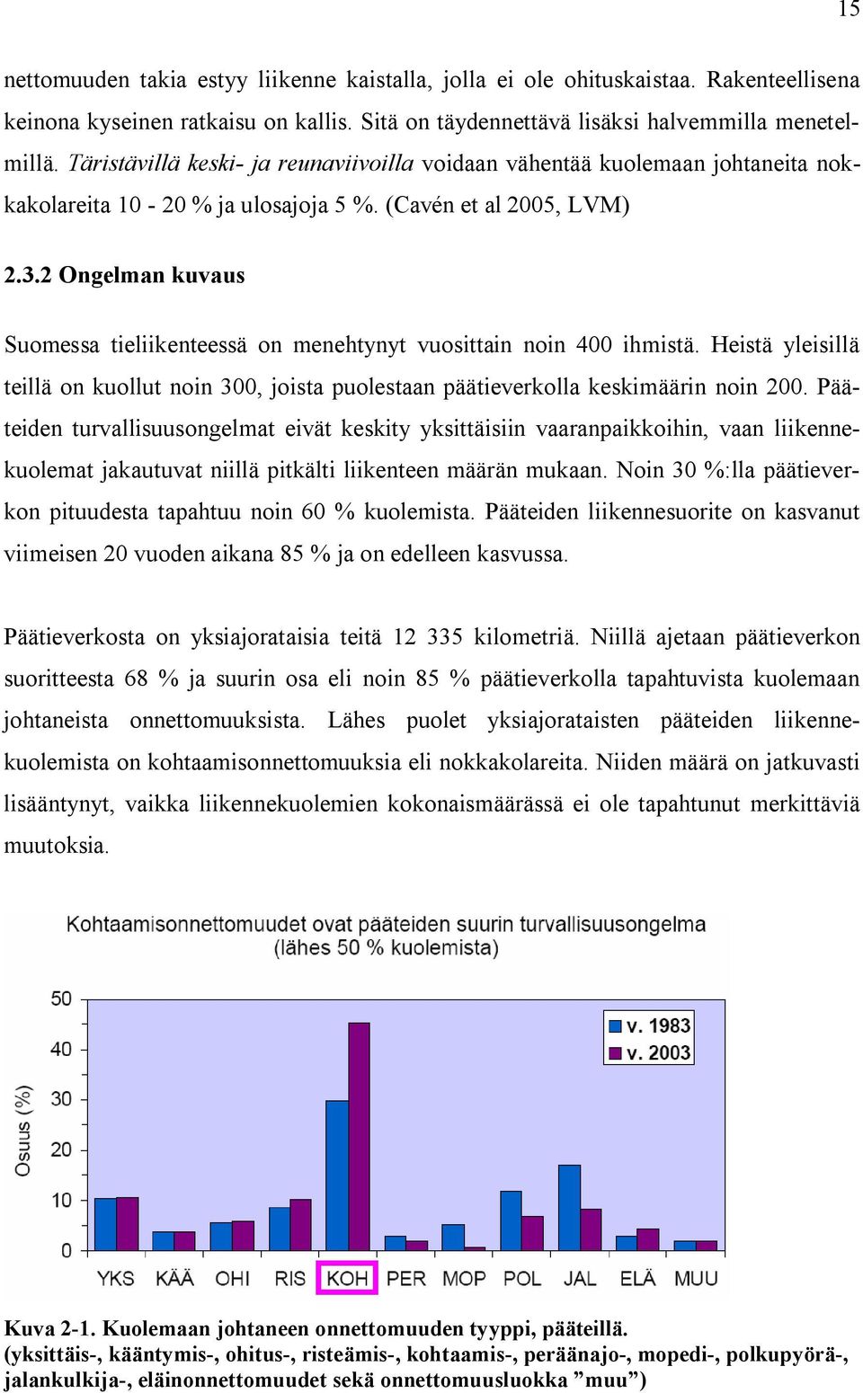 2 Ongelman kuvaus Suomessa tieliikenteessä on menehtynyt vuosittain noin 400 ihmistä. Heistä yleisillä teillä on kuollut noin 300, joista puolestaan päätieverkolla keskimäärin noin 200.