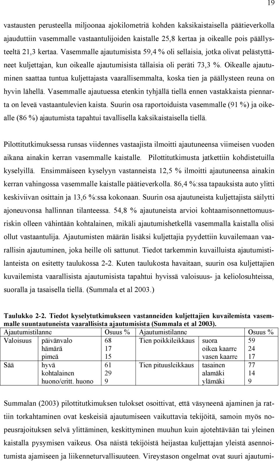Oikealle ajautuminen saattaa tuntua kuljettajasta vaarallisemmalta, koska tien ja päällysteen reuna on hyvin lähellä.