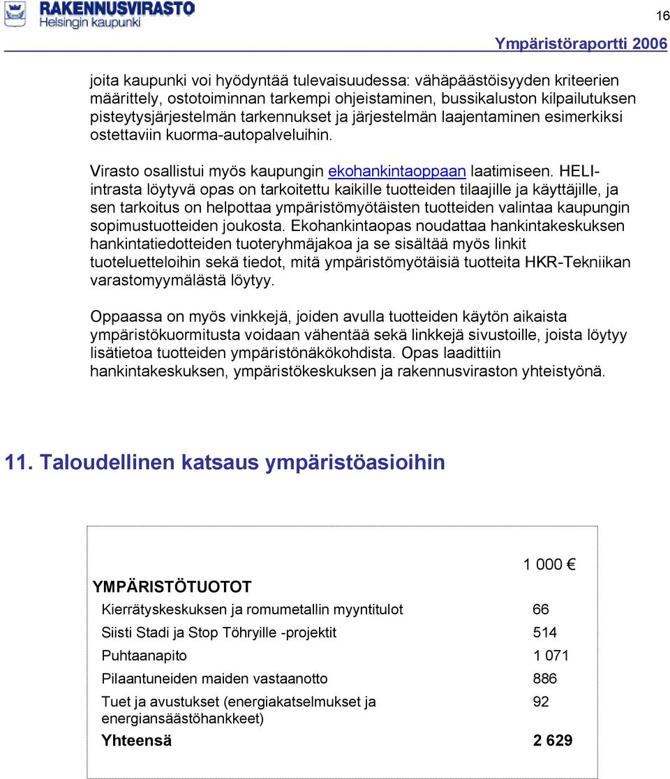 HELIintrasta löytyvä opas on tarkoitettu kaikille tuotteiden tilaajille ja käyttäjille, ja sen tarkoitus on helpottaa ympäristömyötäisten tuotteiden valintaa kaupungin sopimustuotteiden joukosta.