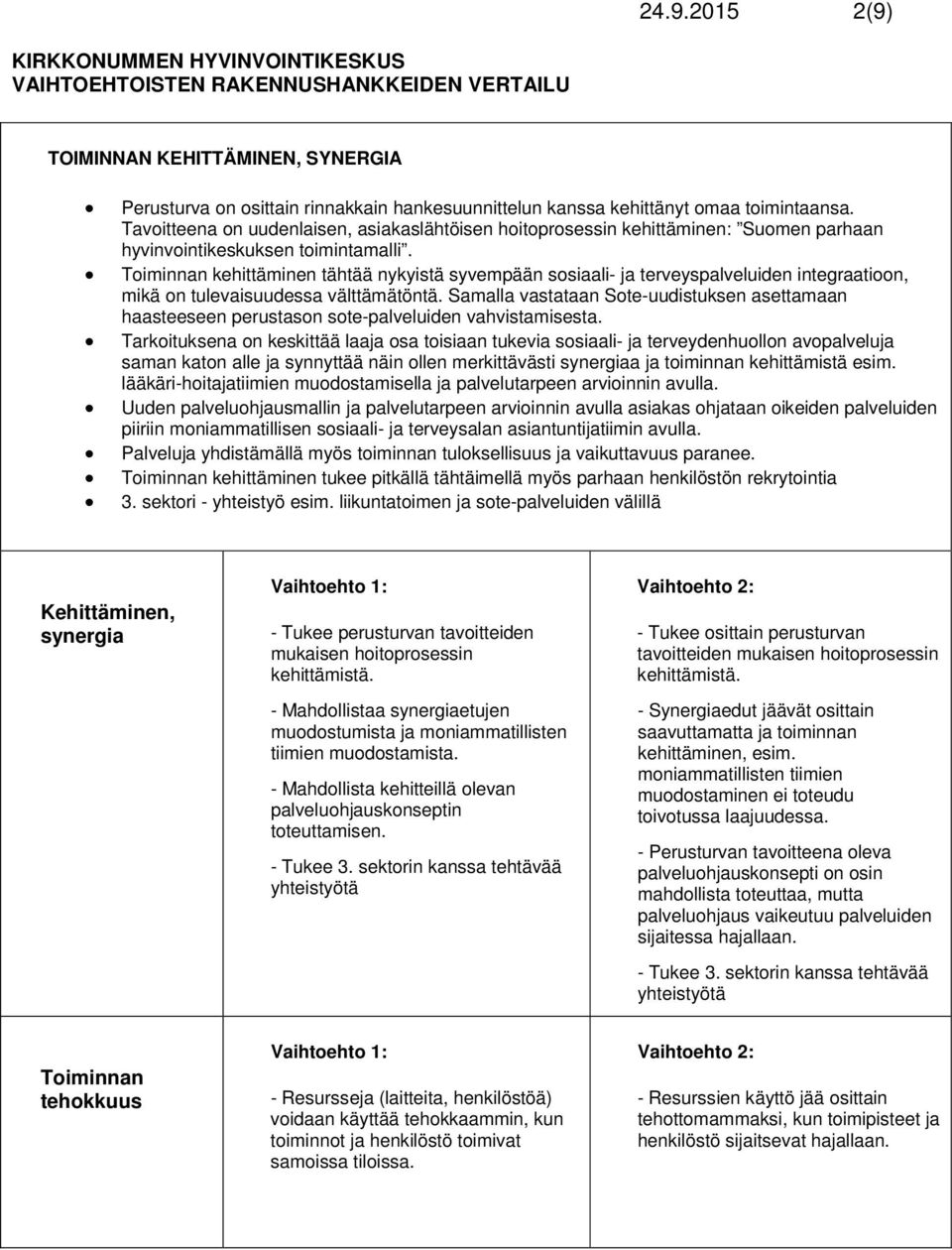 Toiminnan kehittäminen tähtää nykyistä syvempään sosiaali- ja terveyspalveluiden integraatioon, mikä on tulevaisuudessa välttämätöntä.