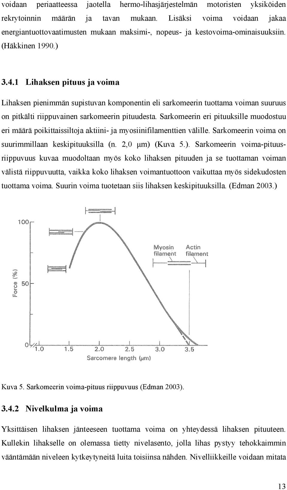 1 Lihaksen pituus ja voima Lihaksen pienimmän supistuvan komponentin eli sarkomeerin tuottama voiman suuruus on pitkälti riippuvainen sarkomeerin pituudesta.