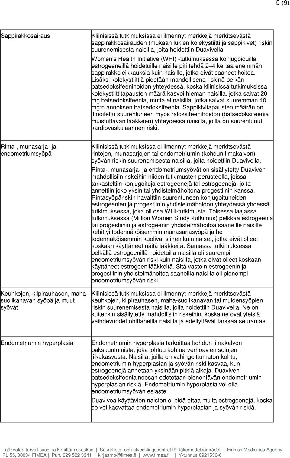 Lisäksi kolekystiittiä pidetään mahdollisena riskinä pelkän batsedoksifeenihoidon yhteydessä, koska kliinisissä tutkimuksissa kolekystiittitapausten määrä kasvoi hieman naisilla, jotka saivat 20 mg