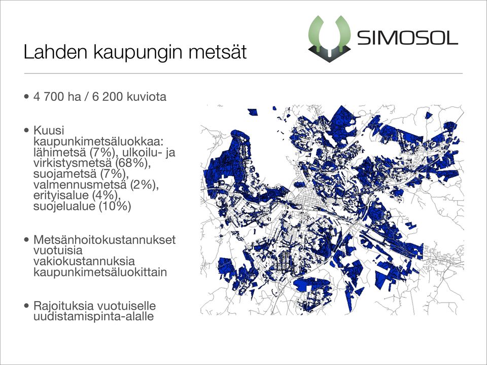 valmennusmetsä (2%), erityisalue (4%), suojelualue (10%) Metsänhoitokustannukset