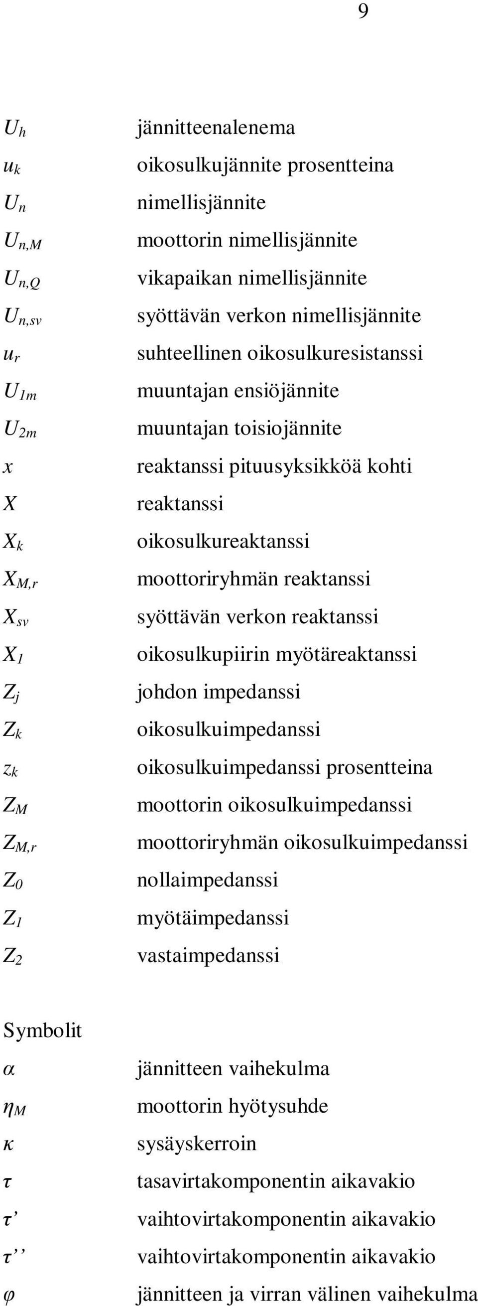 oikosulkureaktanssi moottoriryhmän reaktanssi syöttävän verkon reaktanssi oikosulkupiirin myötäreaktanssi johdon impedanssi oikosulkuimpedanssi oikosulkuimpedanssi prosentteina moottorin