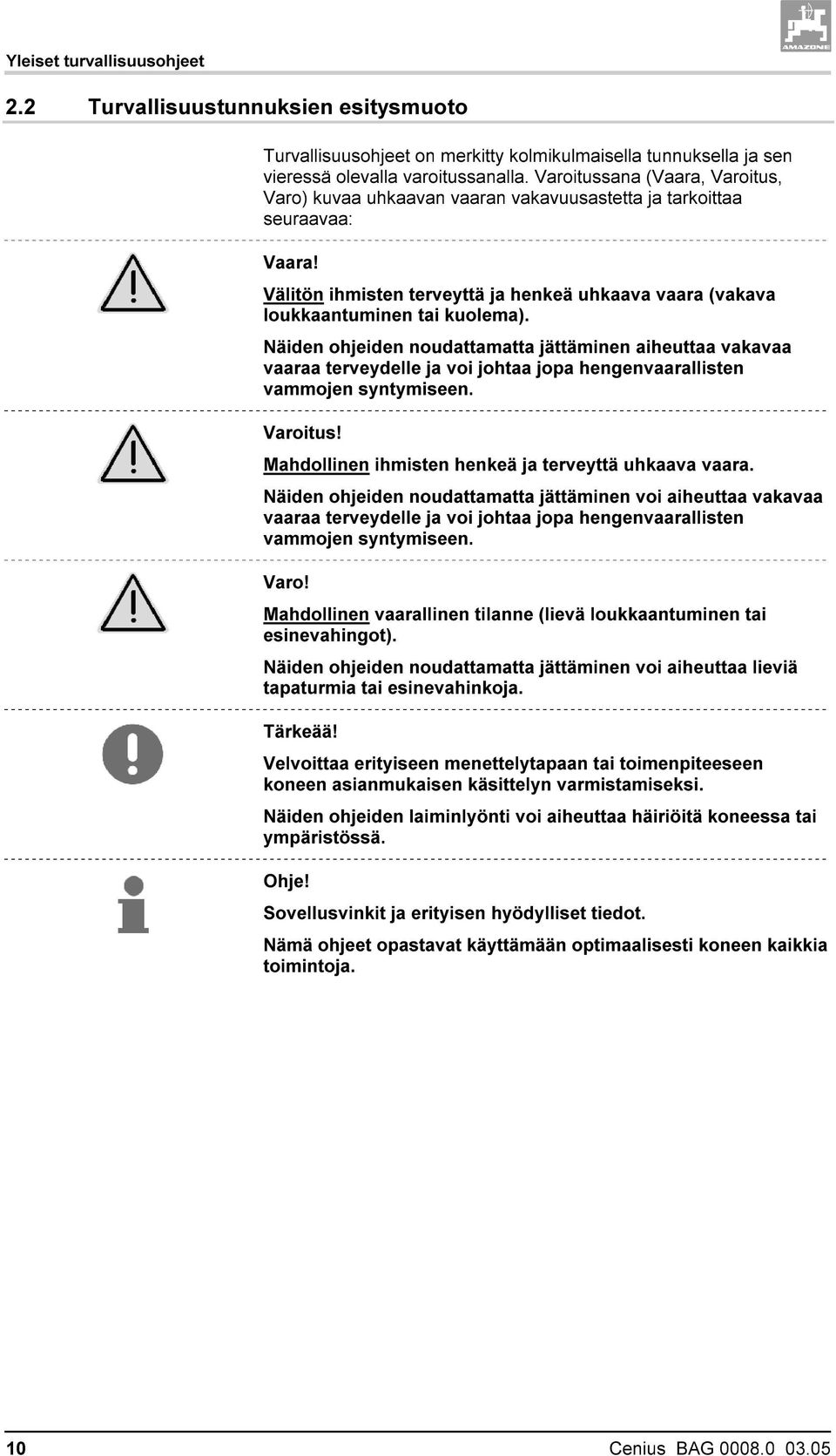 Näiden ohjeiden noudattamatta jättäminen aiheuttaa vakavaa vaaraa terveydelle ja voi johtaa jopa hengenvaarallisten vammojen syntymiseen. Varoitus!