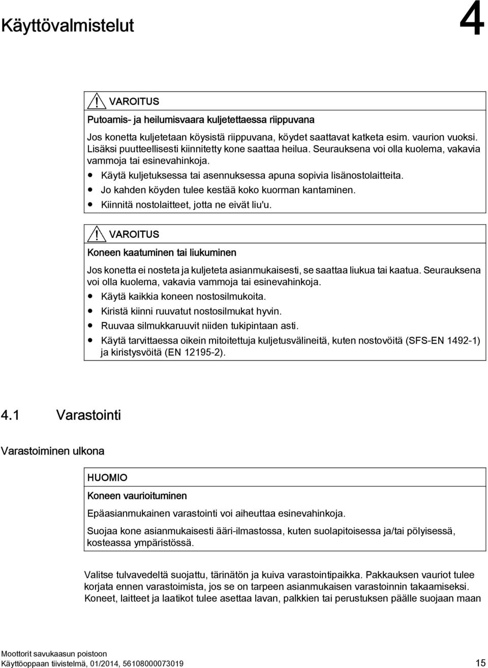 Jo kahden köyden tulee kestää koko kuorman kantaminen. Kiinnitä nostolaitteet, jotta ne eivät liu'u.