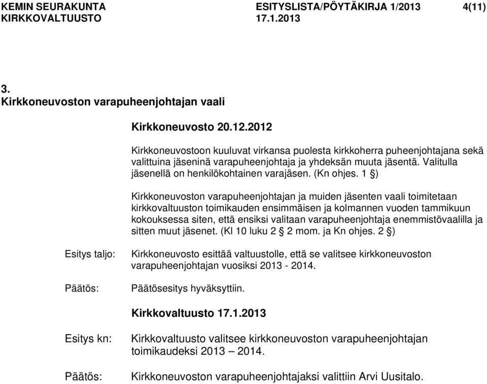 Valitulla jäsenellä on henkilökohtainen varajäsen. (Kn ohjes.