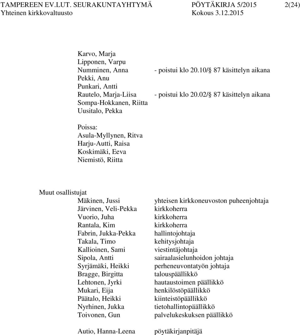 10/ 87 käsittelyn aikana - poistui klo 20.