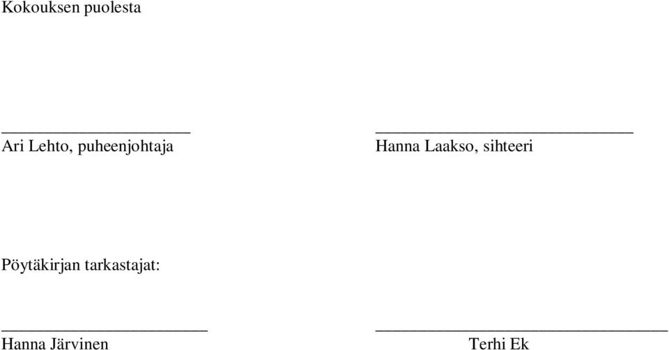 Laakso, sihteeri Pöytäkirjan