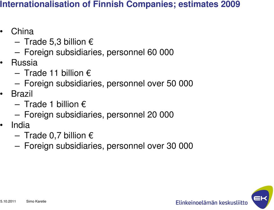 subsidiaries, personnel over 50 000 Brazil Trade 1 billion Foreign