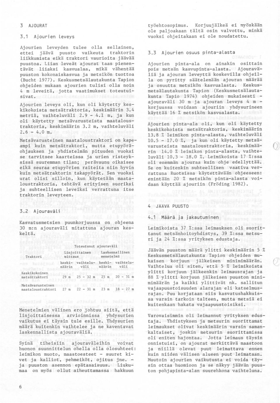 Liian leveät ajourat taas pienentävät liiaksi kasvualaa, mikä vähentää puuston kokonaiskasvua ja metsikön tuottoa (Bucht 1977).