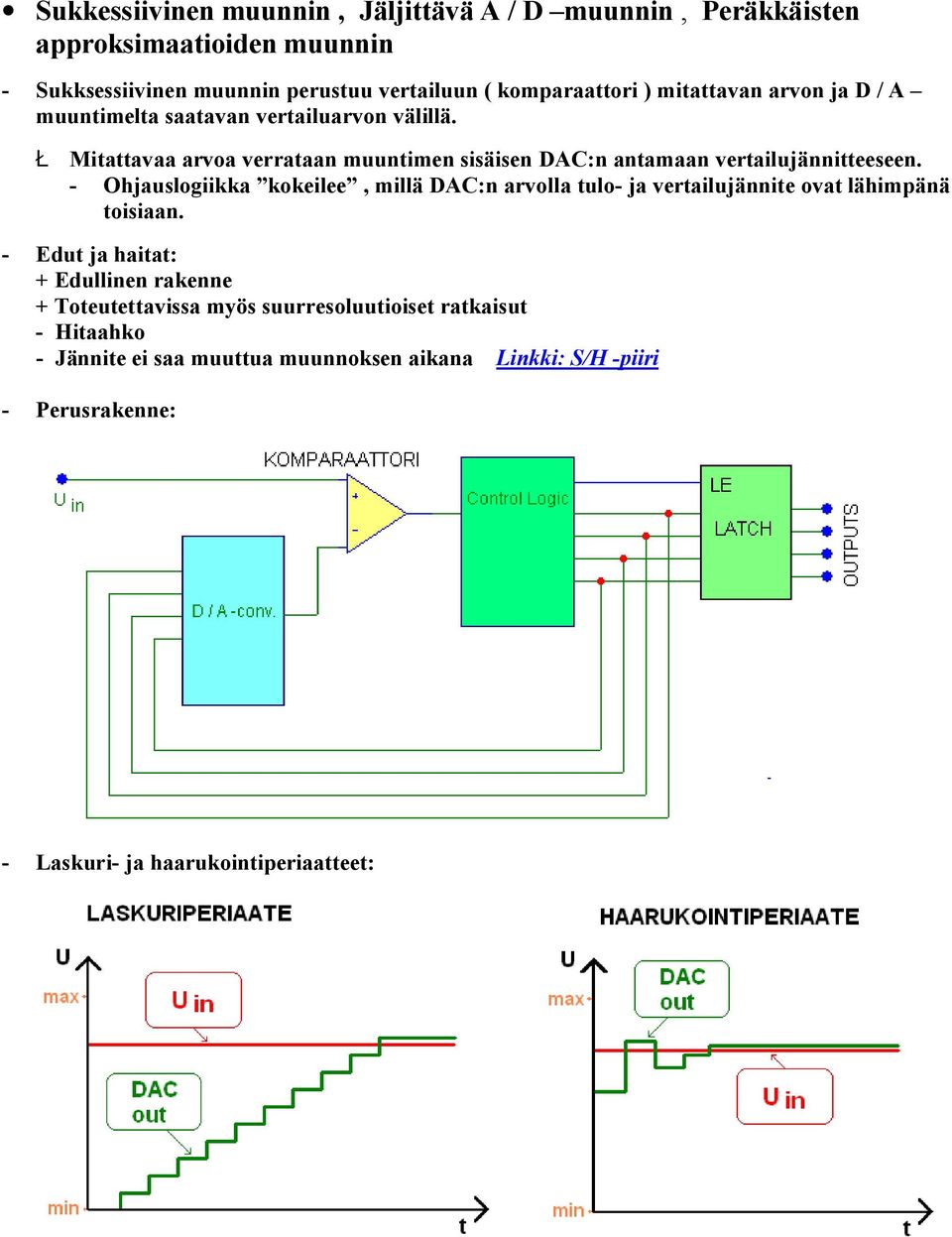 - Ohjauslogiikka kokeilee, millä DAC:n arvolla tulo- ja vertailujännite ovat lähimpänä toisiaan.