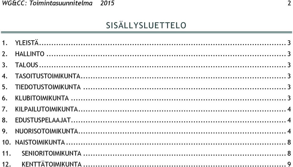 KLUBITOIMIKUNTA... 3 7. KILPAILUTOIMIKUNTA... 4 8. EDUSTUSPELAAJAT... 4 9.