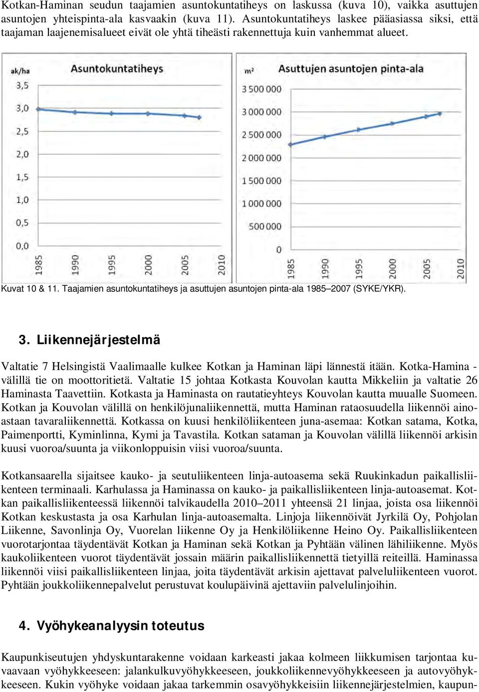 Taajamien asuntokuntatiheys ja asuttujen asuntojen pinta-ala 1985 2007 (SYKE/YKR). 3. Liikennejärjestelmä Valtatie 7 Helsingistä Vaalimaalle kulkee Kotkan ja Haminan läpi lännestä itään.