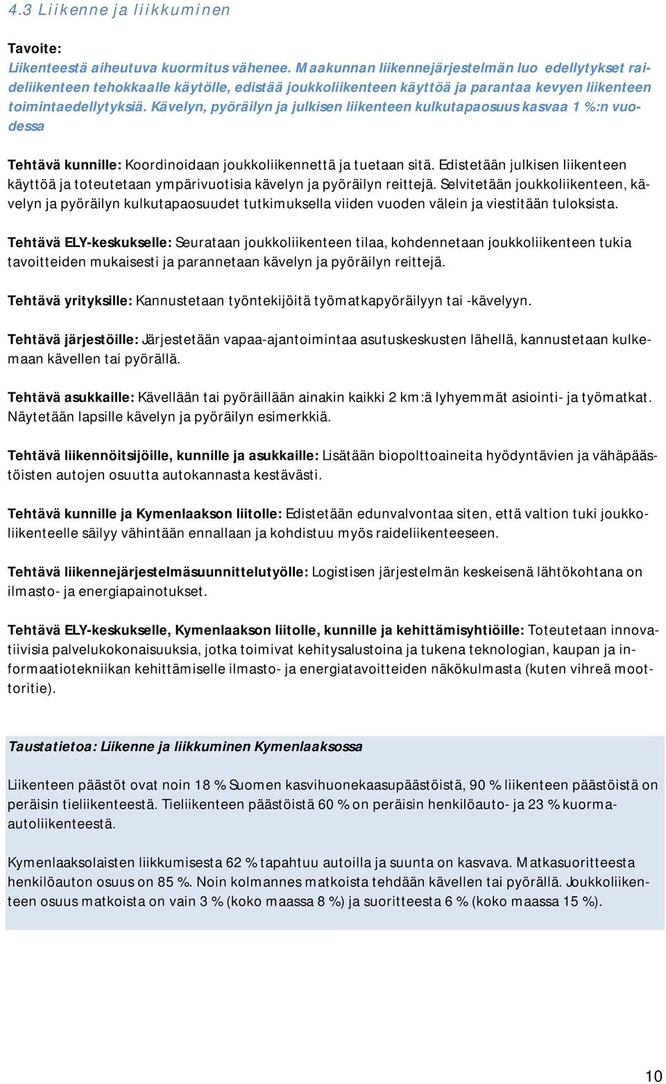 Kävelyn, pyöräilyn ja julkisen liikenteen kulkutapaosuus kasvaa 1 %:n vuodessa Tehtävä kunnille: Koordinoidaan joukkoliikennettä ja tuetaan sitä.