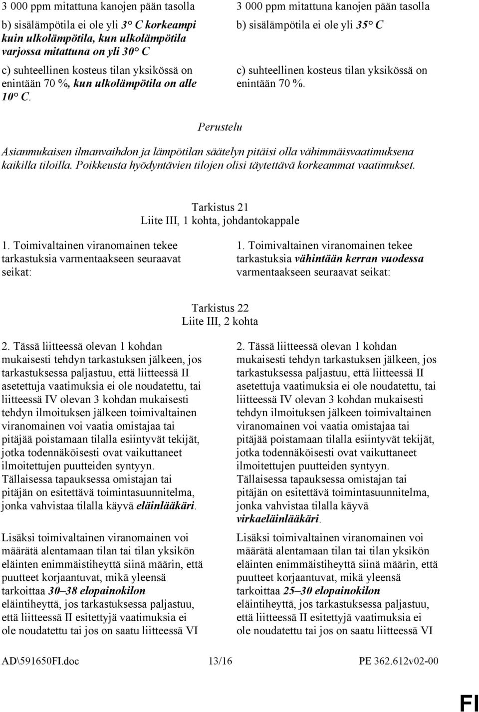 Poikkeusta hyödyntävien tilojen olisi täytettävä korkeammat vaatimukset. Tarkistus 21 Liite III, 1 kohta, johdantokappale 1.