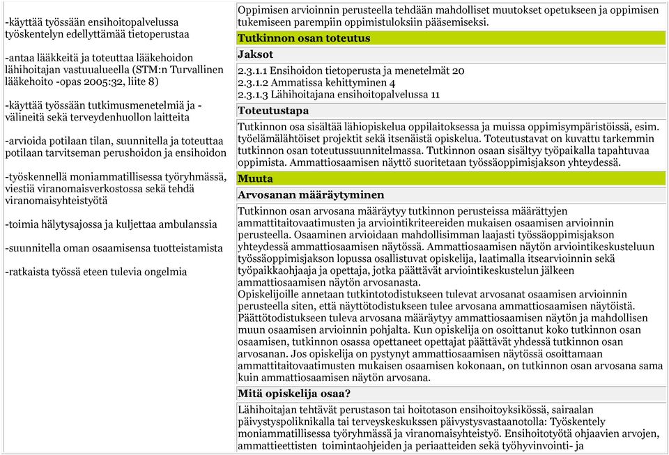 moniammatillisessa työryhmässä, viestiä viranomaisverkostossa sekä tehdä viranomaisyhteistyötä -toimia hälytysajossa ja kuljettaa ambulanssia -suunnitella oman osaamisensa tuotteistamista -ratkaista