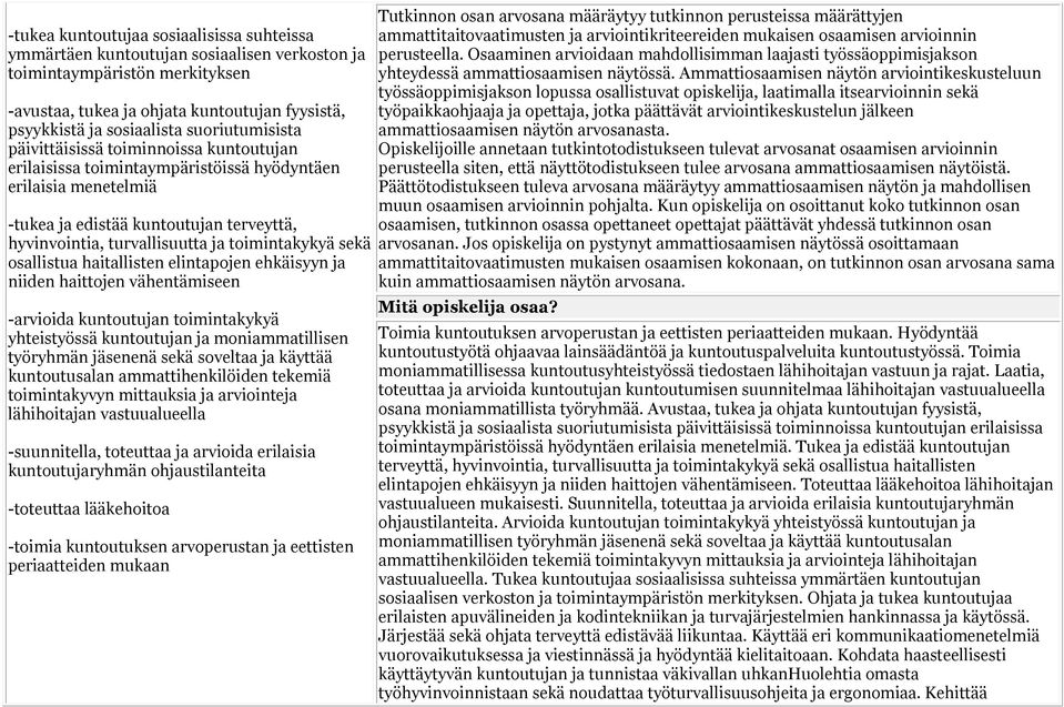 toimintakykyä sekä osallistua haitallisten elintapojen ehkäisyyn ja niiden haittojen vähentämiseen -arvioida kuntoutujan toimintakykyä yhteistyössä kuntoutujan ja moniammatillisen työryhmän jäsenenä