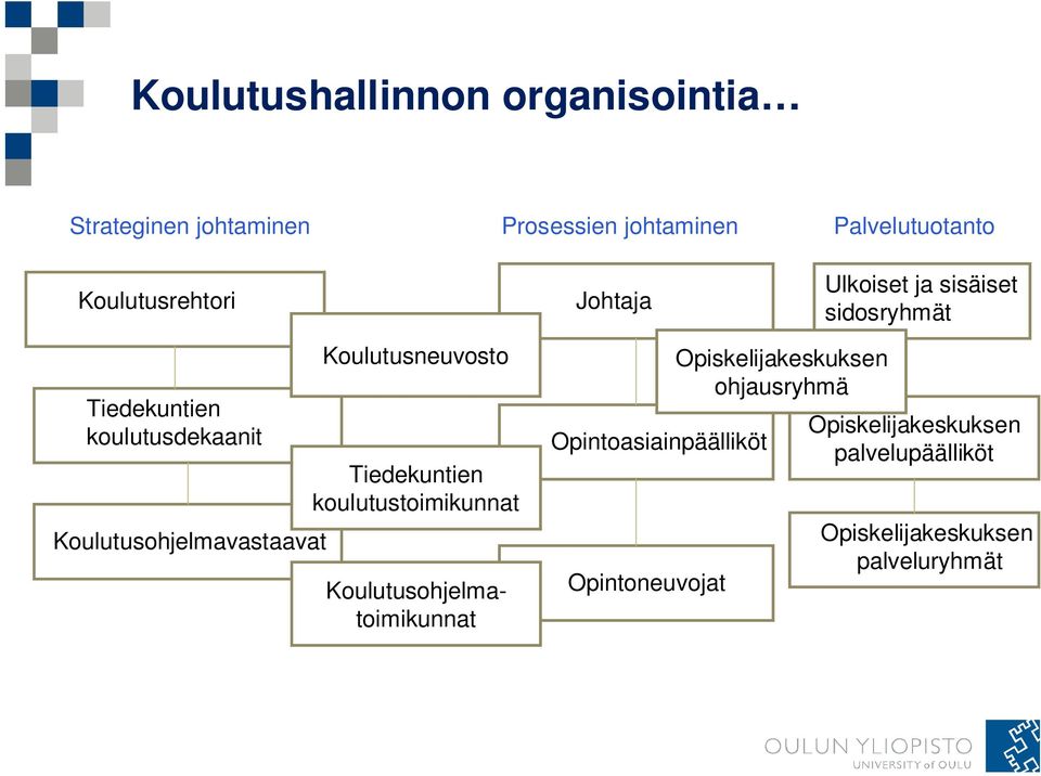 koulutustoimikunnat Koulutusohjelmatoimikunnat Johtaja Opintoasiainpäälliköt Opintoneuvojat