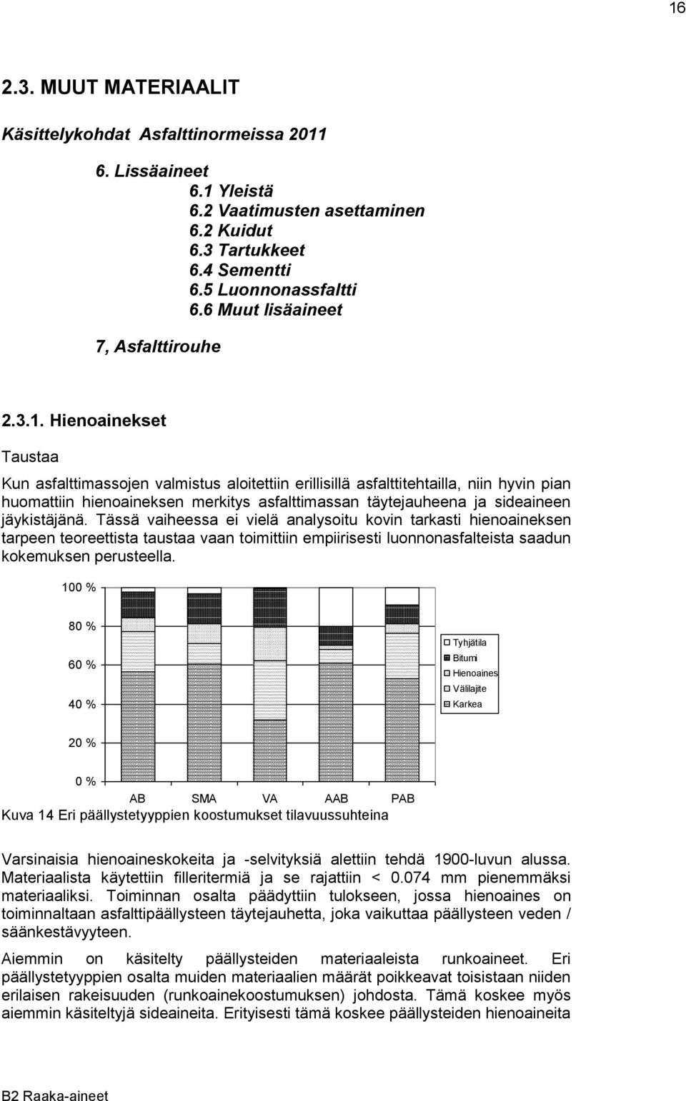 Hienoainekset Taustaa Kun asfalttimassojen valmistus aloitettiin erillisillä asfalttitehtailla, niin hyvin pian huomattiin hienoaineksen merkitys asfalttimassan täytejauheena ja sideaineen