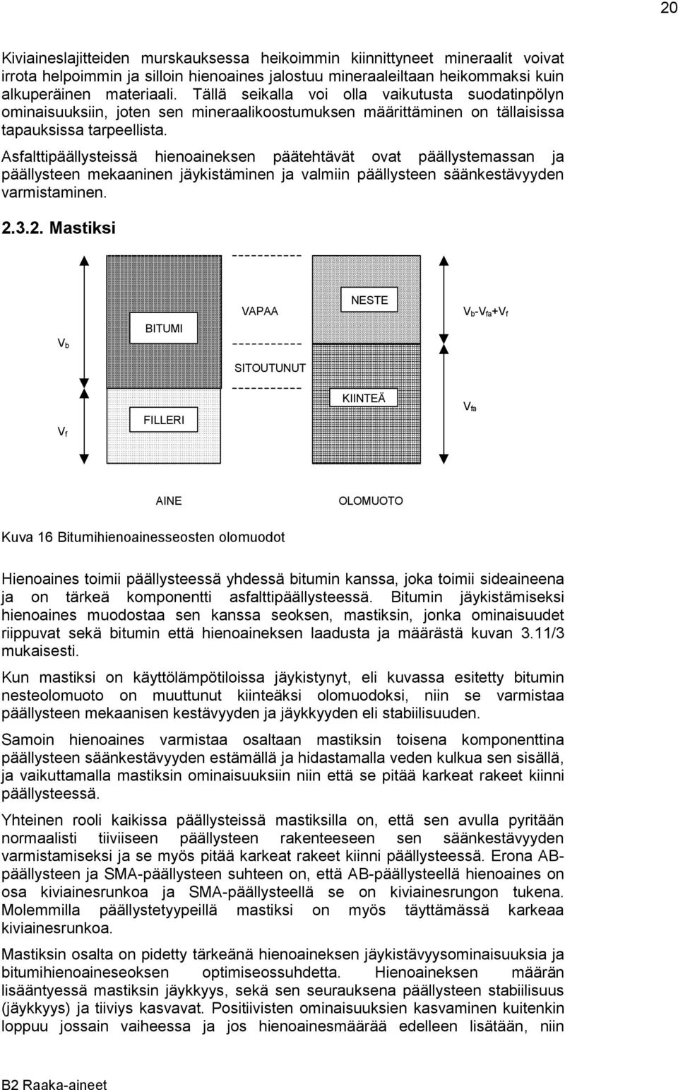 Asfalttipäällysteissä hienoaineksen päätehtävät ovat päällystemassan ja päällysteen mekaaninen jäykistäminen ja valmiin päällysteen säänkestävyyden varmistaminen. 2.