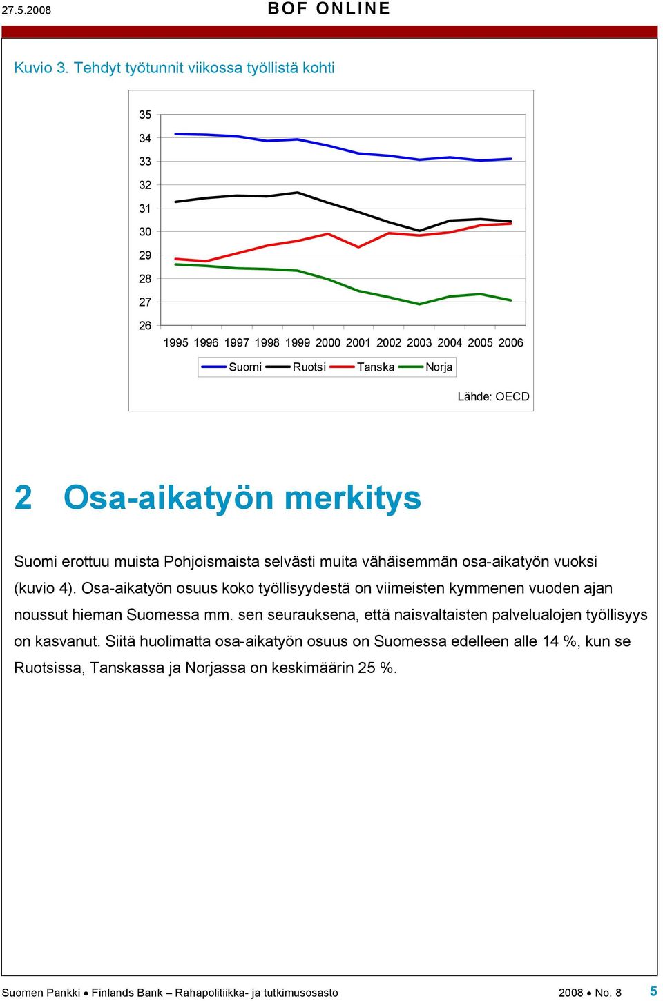 Suomi erottuu muista Pohjoismaista selvästi muita vähäisemmän osa-aikatyön vuoksi (kuvio 4).