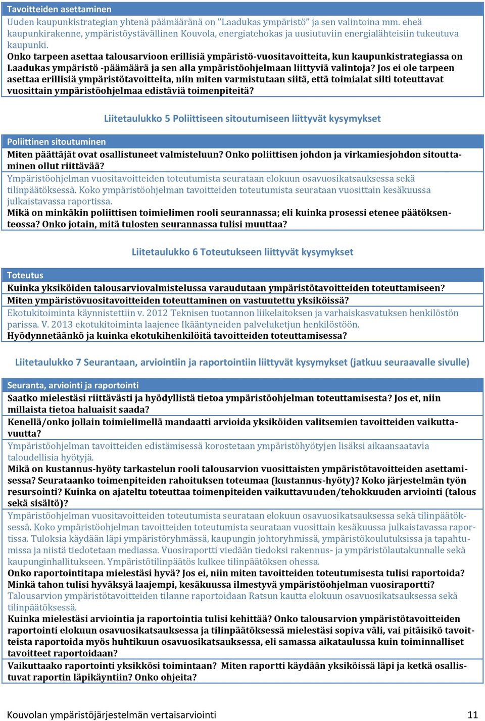 Onko tarpeen asettaa talousarvioon erillisiä ympäristö-vuositavoitteita, kun kaupunkistrategiassa on Laadukas ympäristö -päämäärä ja sen alla ympäristöohjelmaan liittyviä valintoja?