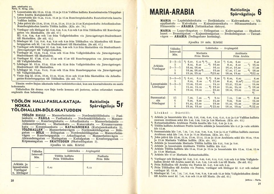 26 Katajarokalta Ärkadiankadun Ruieberginkadun kautta Töö1ör halliin. (Kts. siv.,0.) 1) Vardagar och löidaga! kl. 6.00, 6.06, 6.tO 6.15 och 6.20 frår Tölöhaller till RurebergsgåtåI1 via Mässhallen.